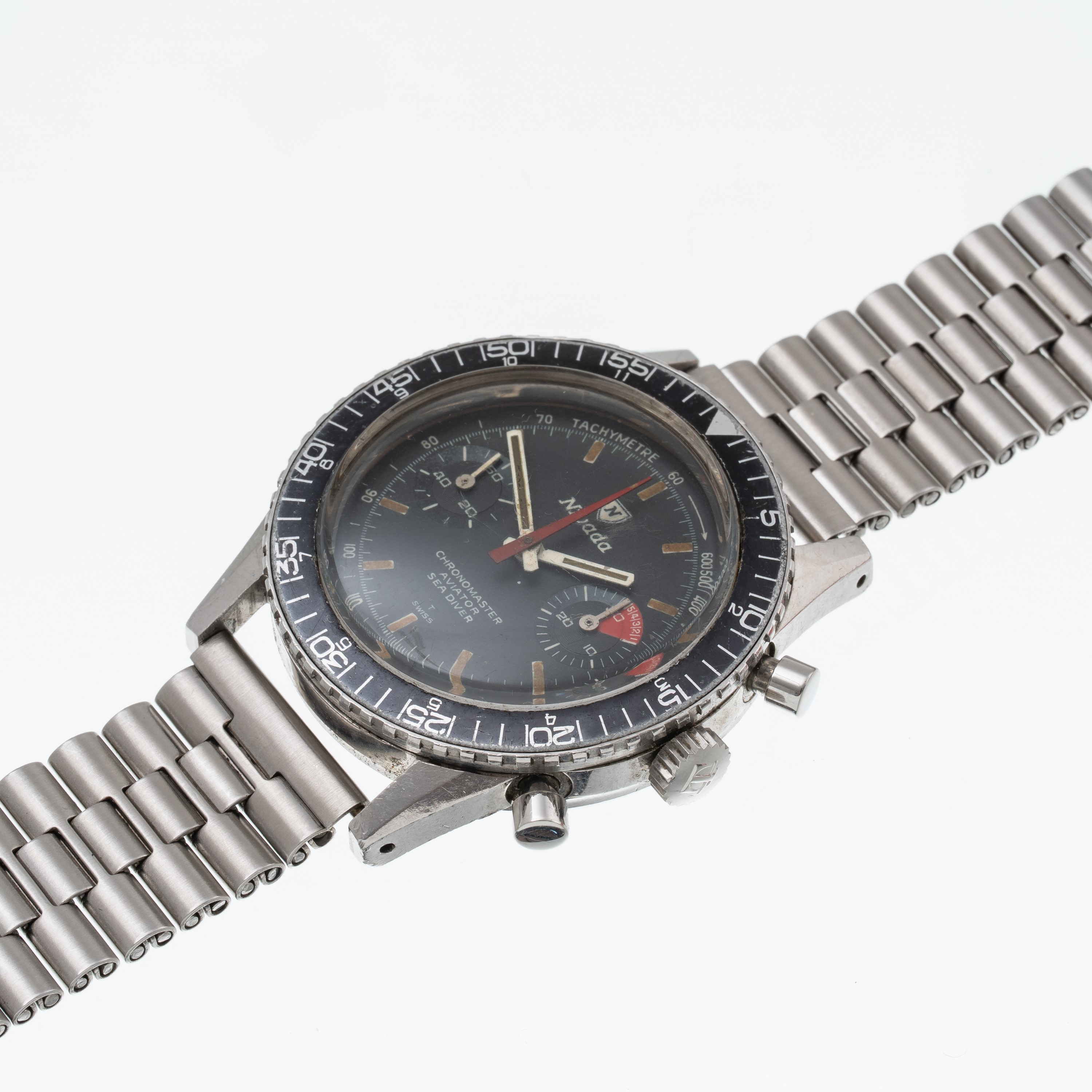 Nivada - Chronomaster Aviator Sea Diver, cronografo a carica manuale in acciaio con quadrante ner...