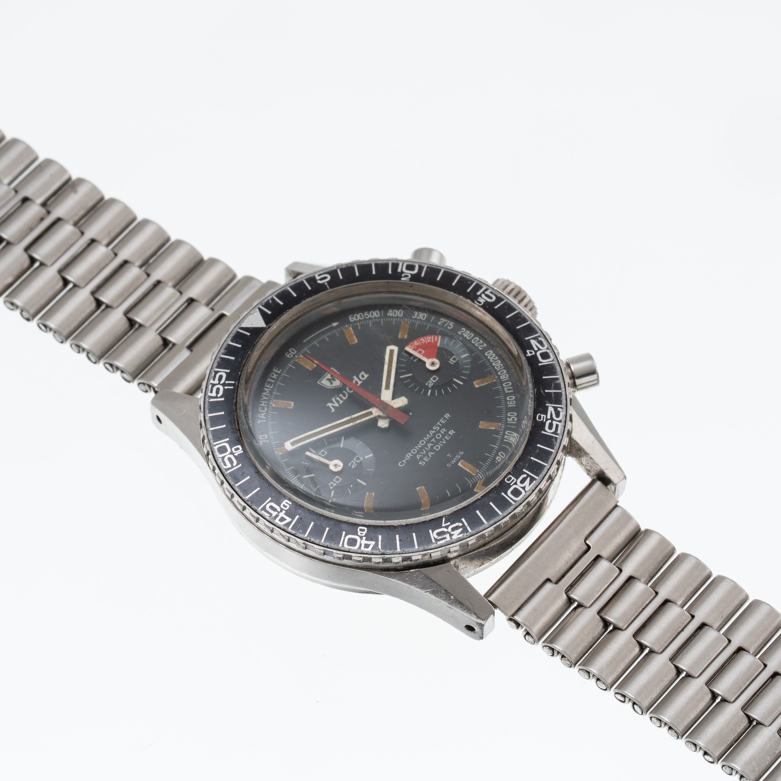 Nivada - Chronomaster Aviator Sea Diver, cronografo a carica manuale in acciaio con quadrante ner...