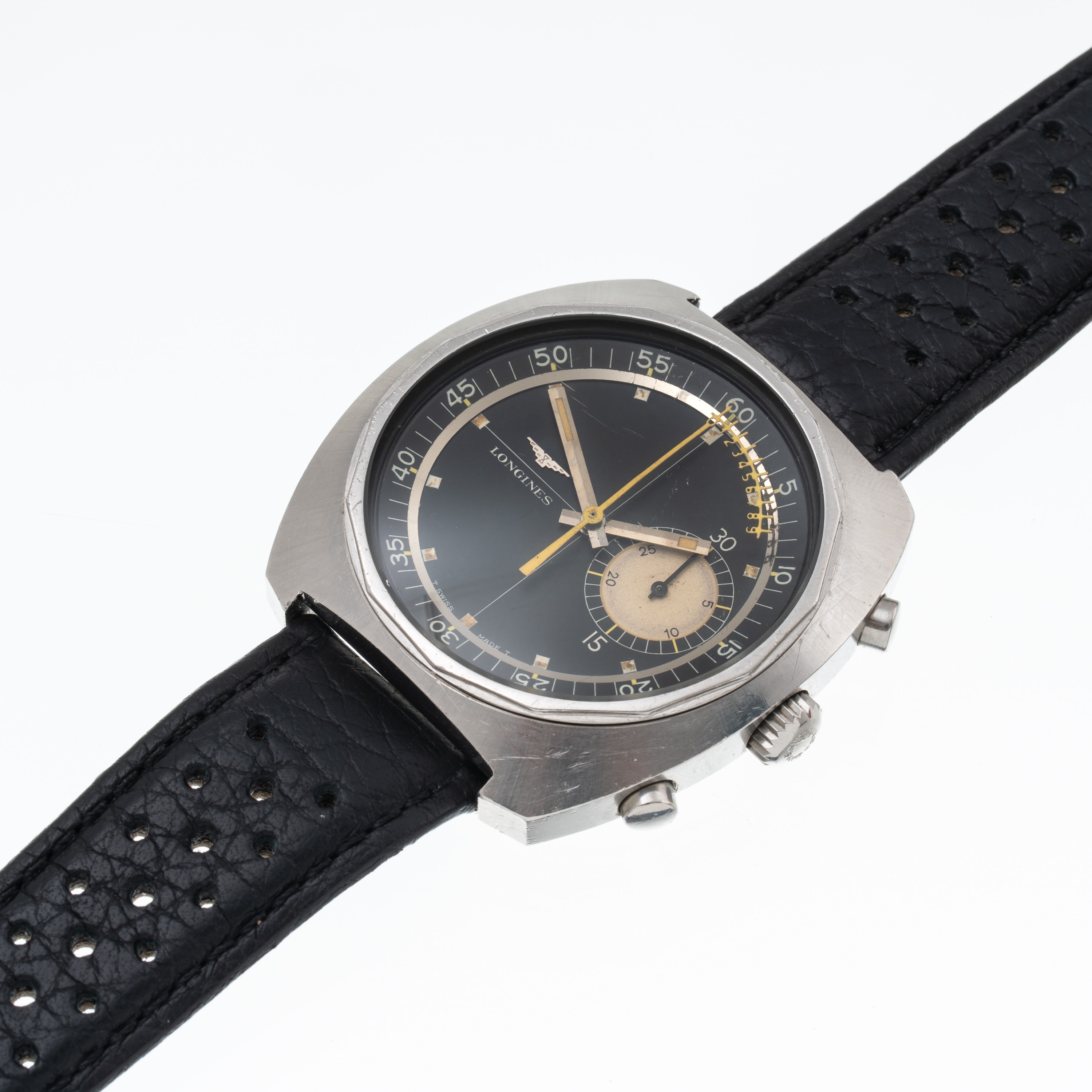 Longines - Nonius 8225-2 — cronografo flyback a carica manuale in acciaio, quadrante nero