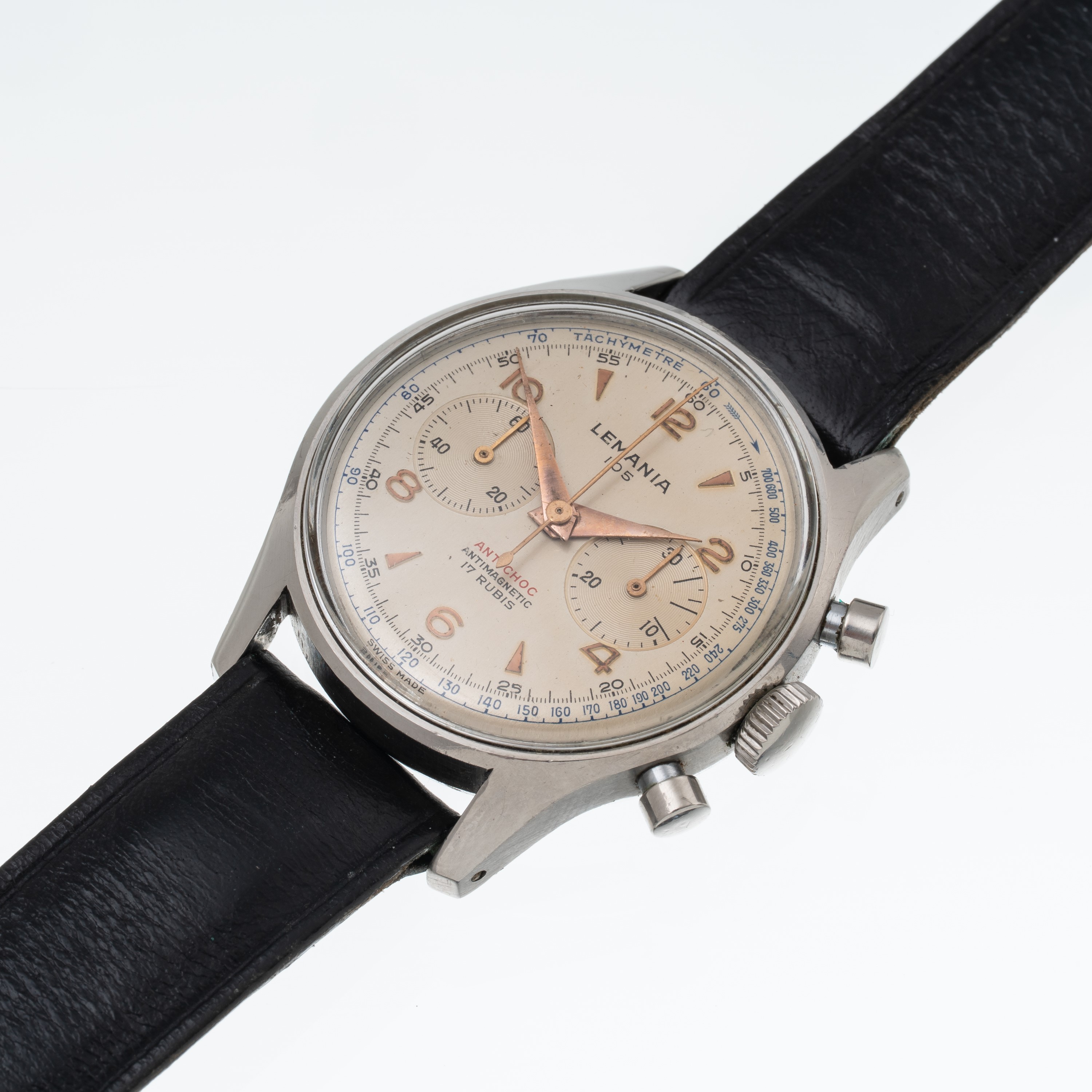 Lemania - Chronograph 152-1, cronografo a carica manuale in acciaio con quadrante argenté