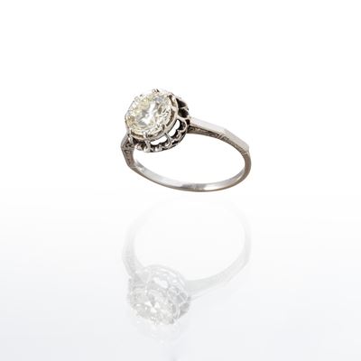 Anello in oro bianco 18 kt con diamante taglio Vecchia Europa