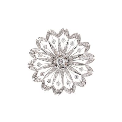 Spilla in oro bianco 18 kt con brillanti, diametro 3,5 cm