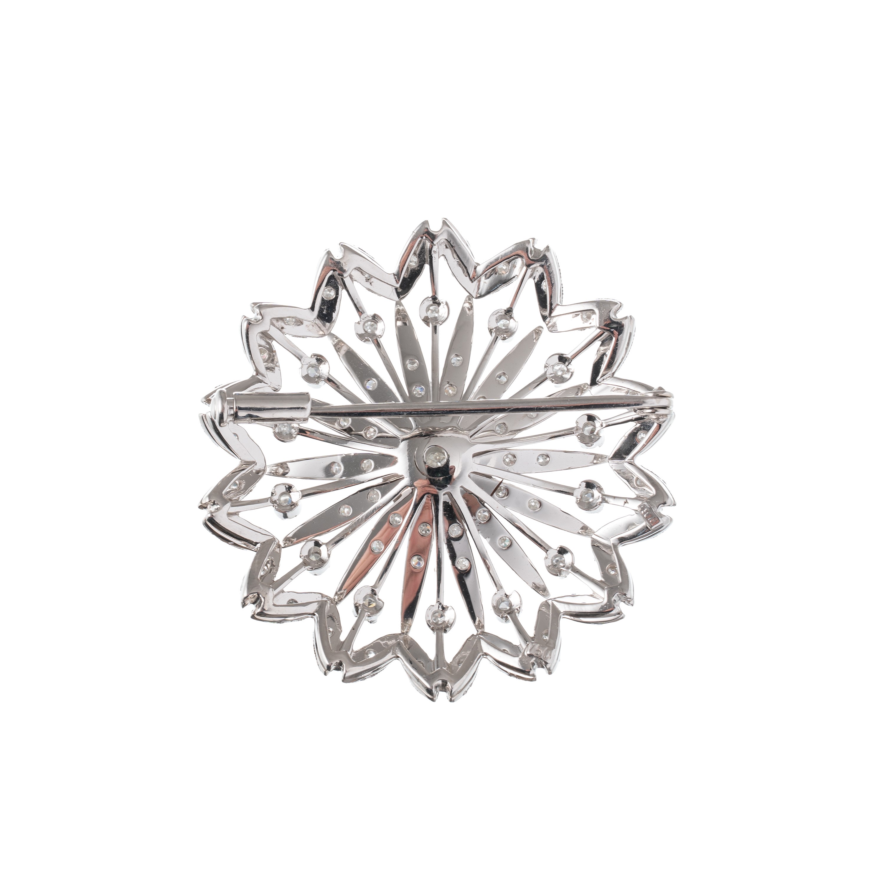 Spilla in oro bianco 18 kt con brillanti, diametro 3,5 cm