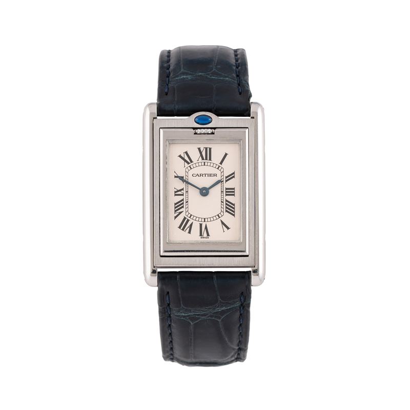 Cartier - Basculante 2405, orologio solo tempo reversibile al quarzo in acciaio con quadrante bia...