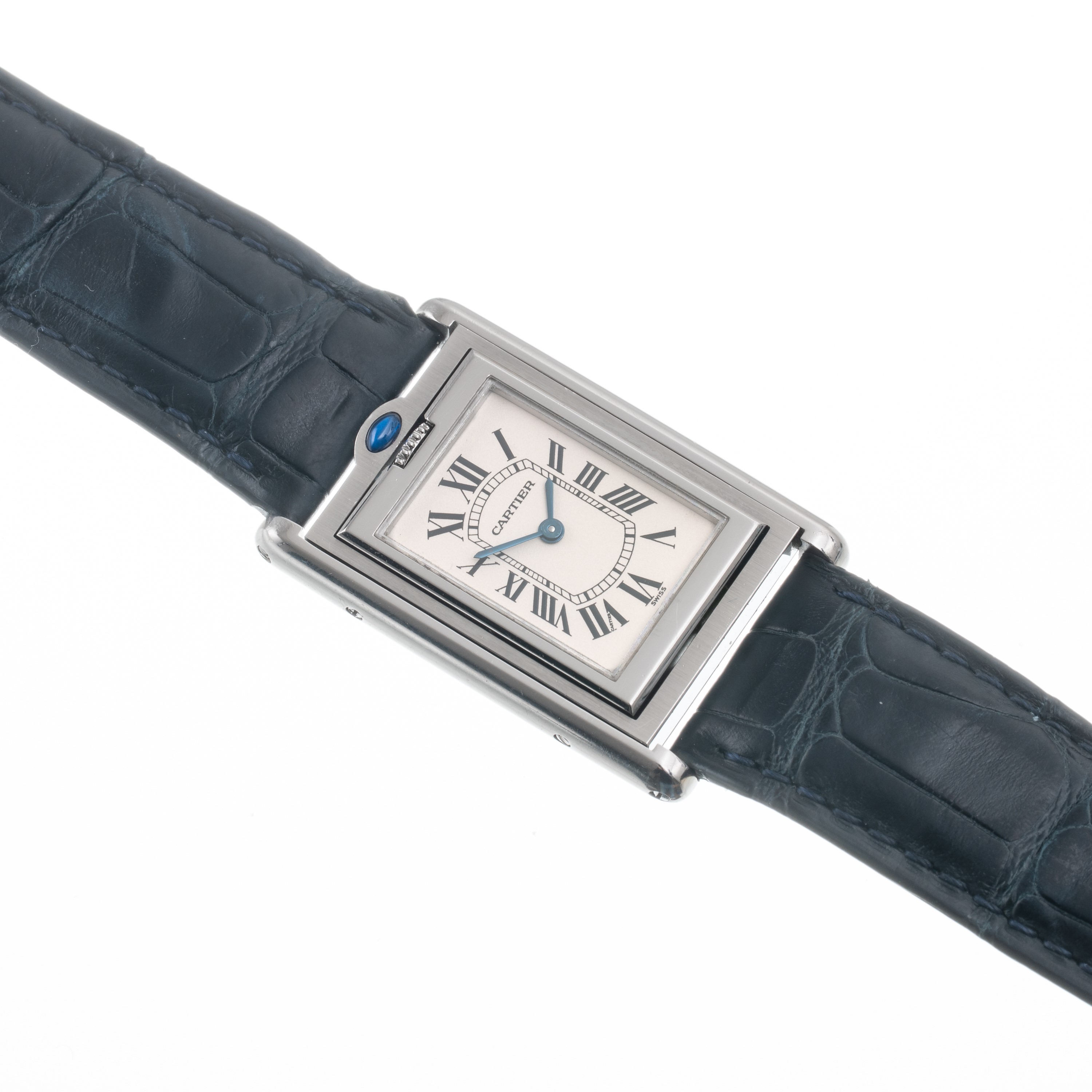 Cartier - Basculante 2405, orologio solo tempo reversibile al quarzo in acciaio con quadrante bia...