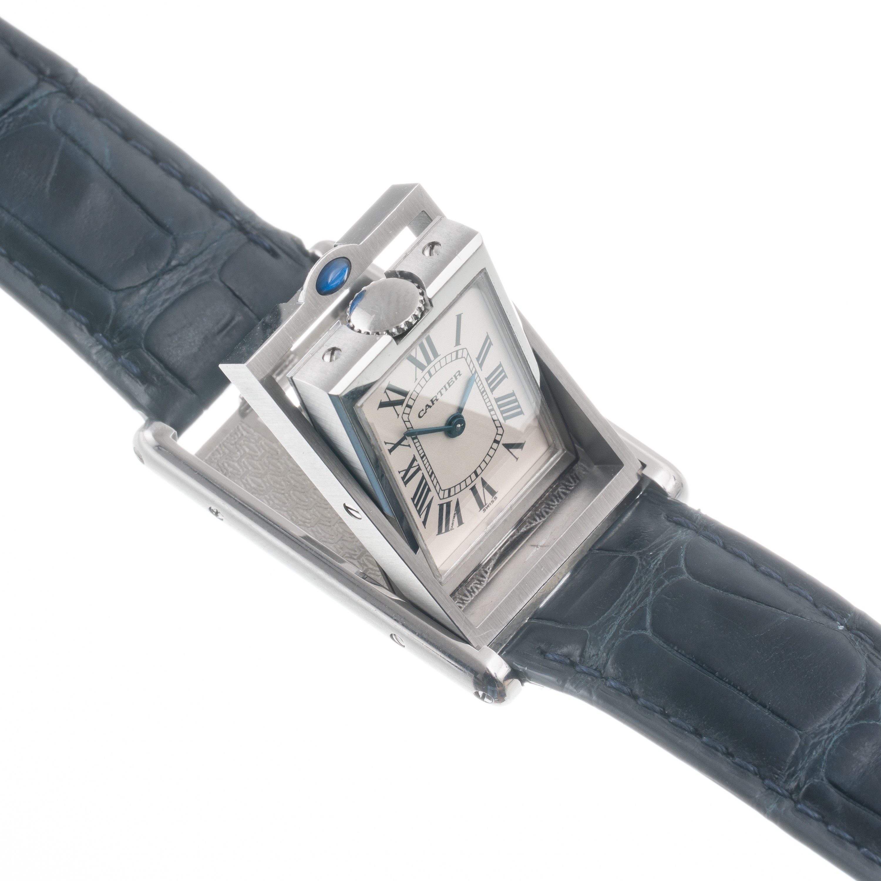 Cartier - Basculante 2405, orologio solo tempo reversibile al quarzo in acciaio con quadrante bia...