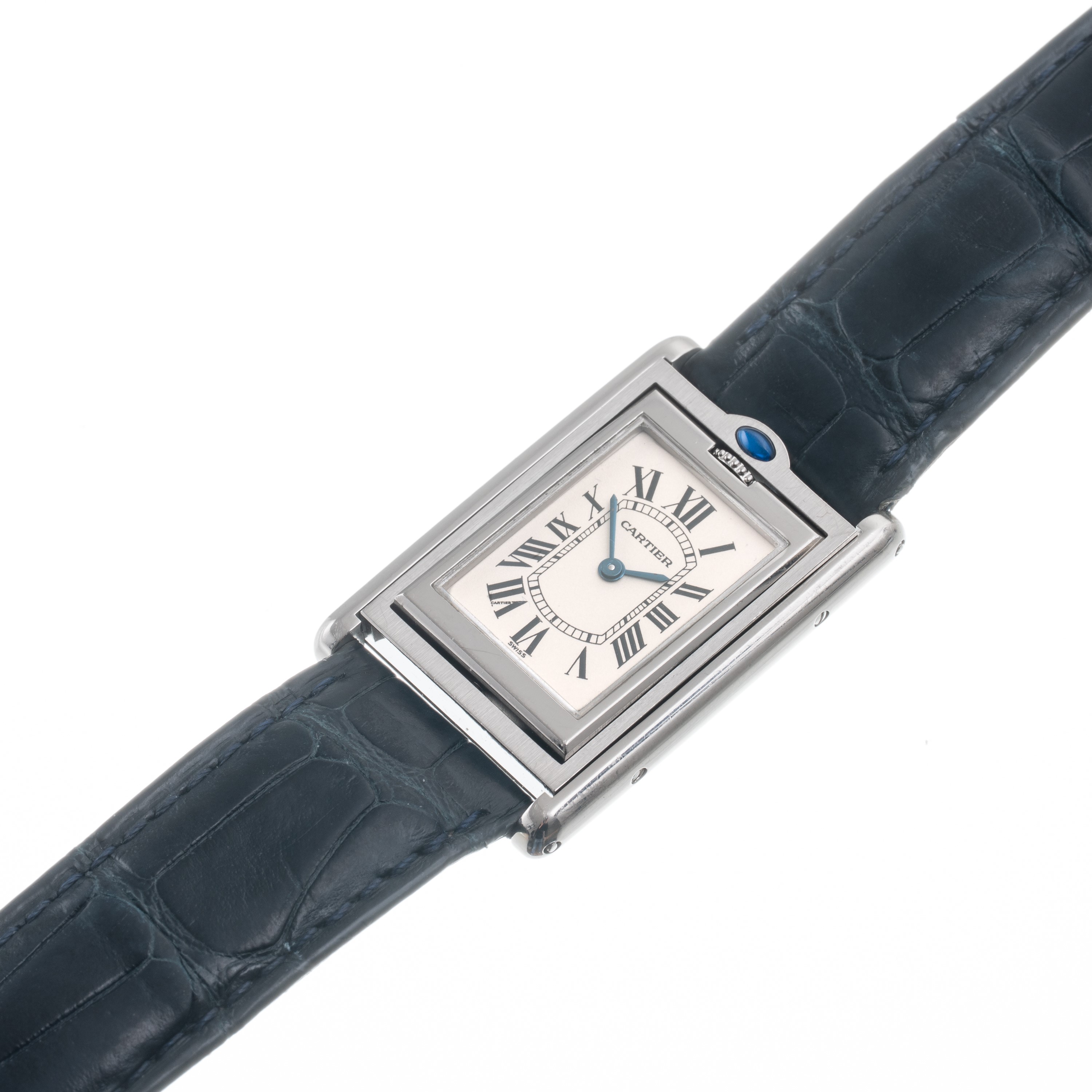 Cartier - Basculante 2405, orologio solo tempo reversibile al quarzo in acciaio con quadrante bia...