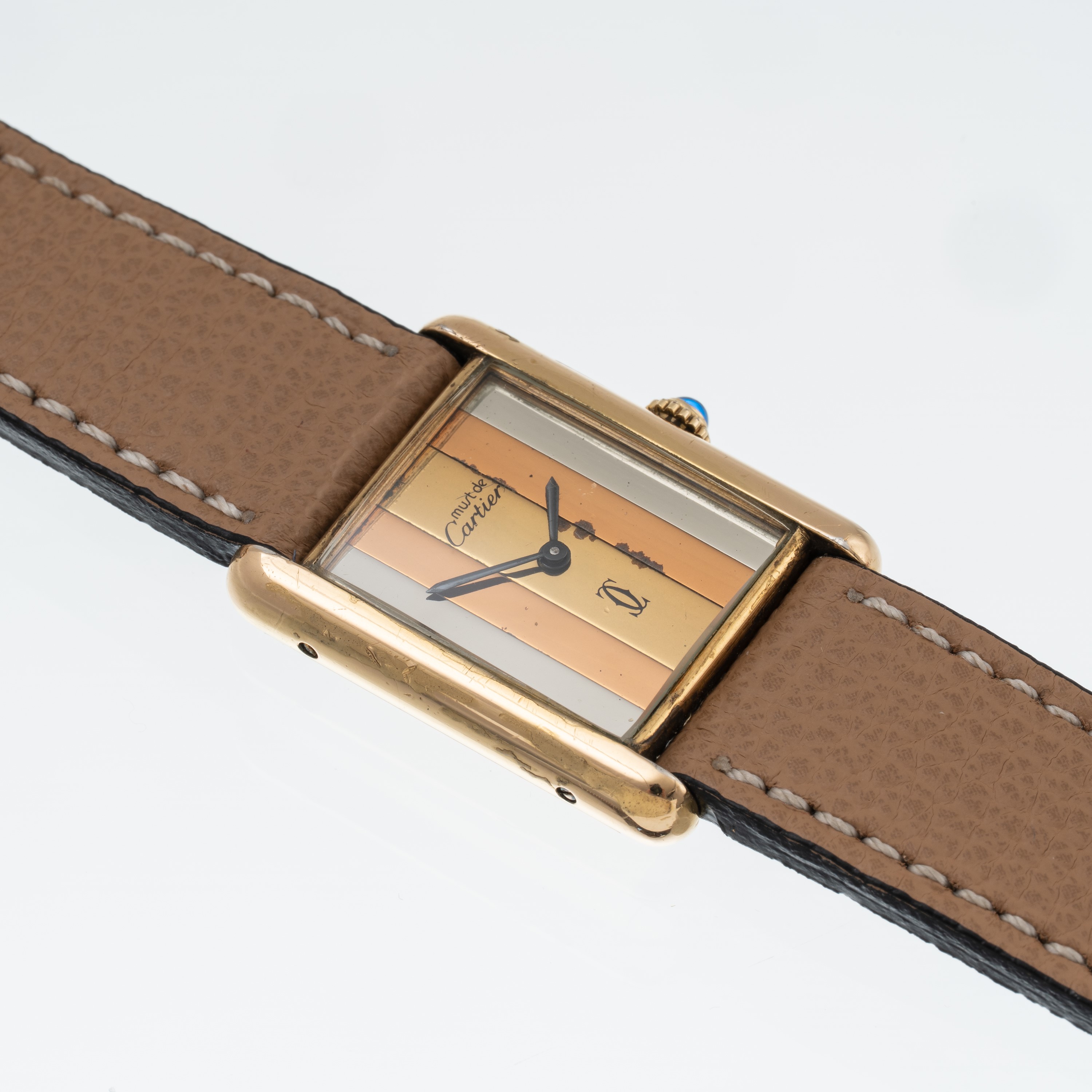 Must de Cartier Tank Tridor, orologio solo tempo a carica manuale in argento placcato oro