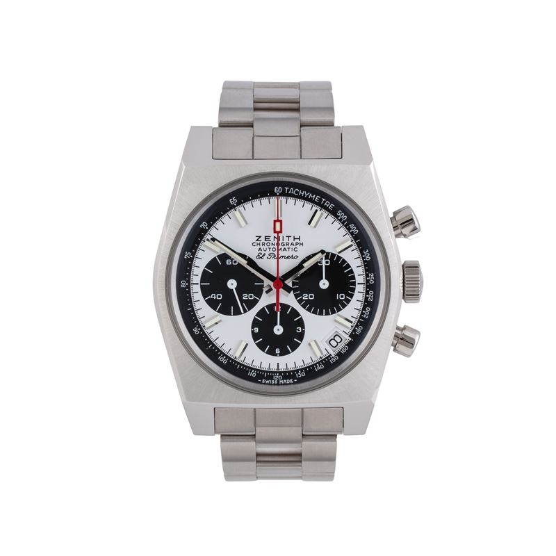 Zenith - El Primero A384 – cronografo automatico in acciaio, quadrante bianco