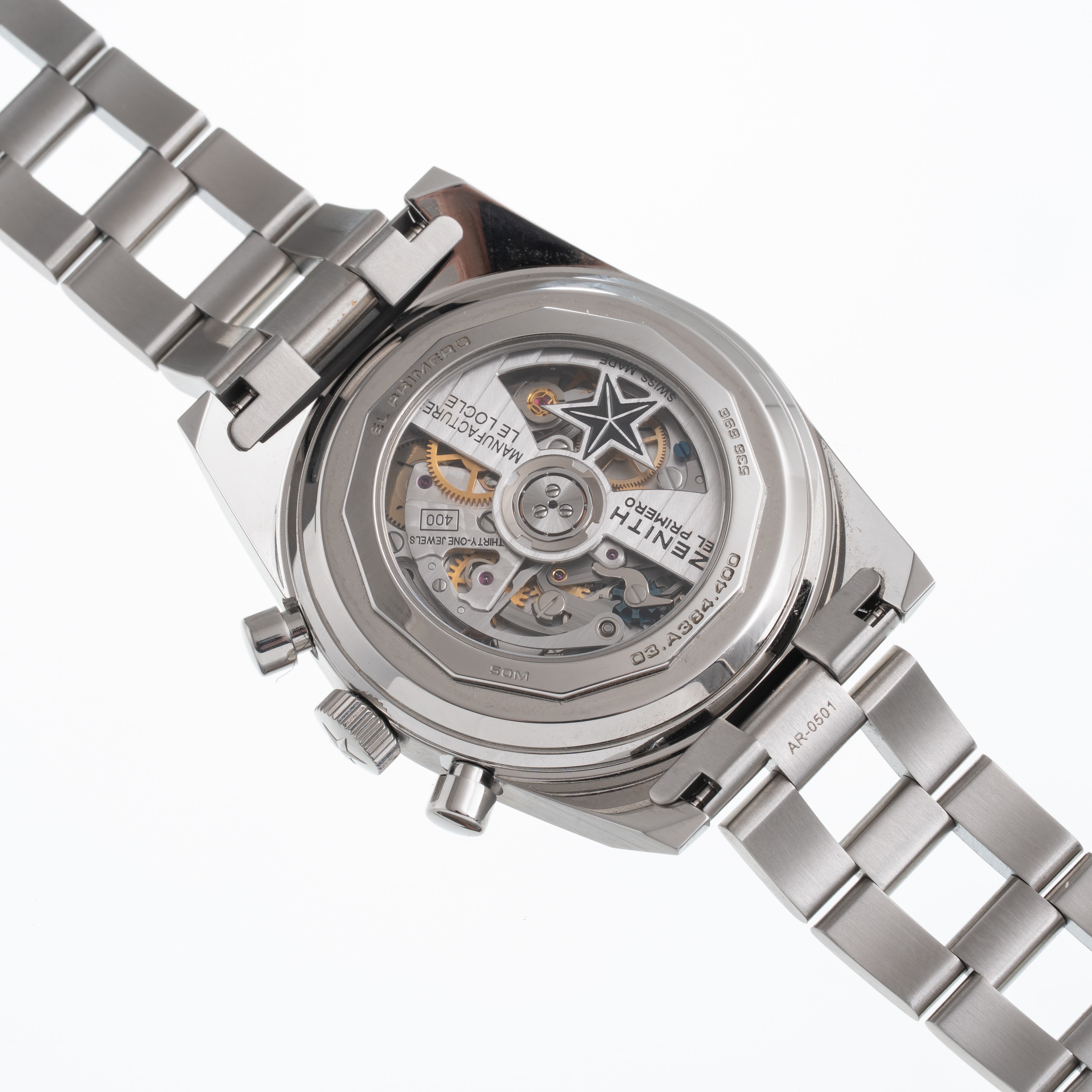 Zenith - El Primero A384 – cronografo automatico in acciaio, quadrante bianco