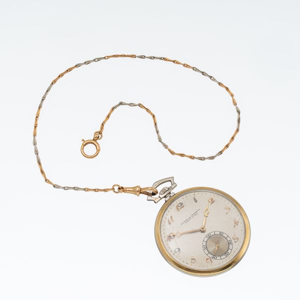 VACHERON CONSTANTIN - VACHERON CONSTANTIN OROLOGIO DA TASCA IN ORO GIALLO E BIANCO 18 KT CON INDICI BREGUET