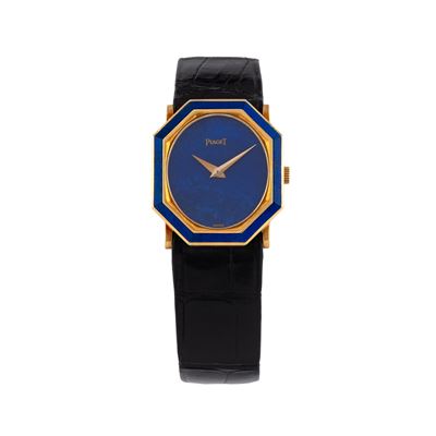 Orologio solo tempo a carica manuale in oro giallo 18 kt con quadrante e ghiera in lapislazzuli (...