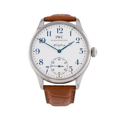 Portuguese F.A. Jones — orologio solo tempo a carica manuale in acciaio, quadrante bianco, indici...