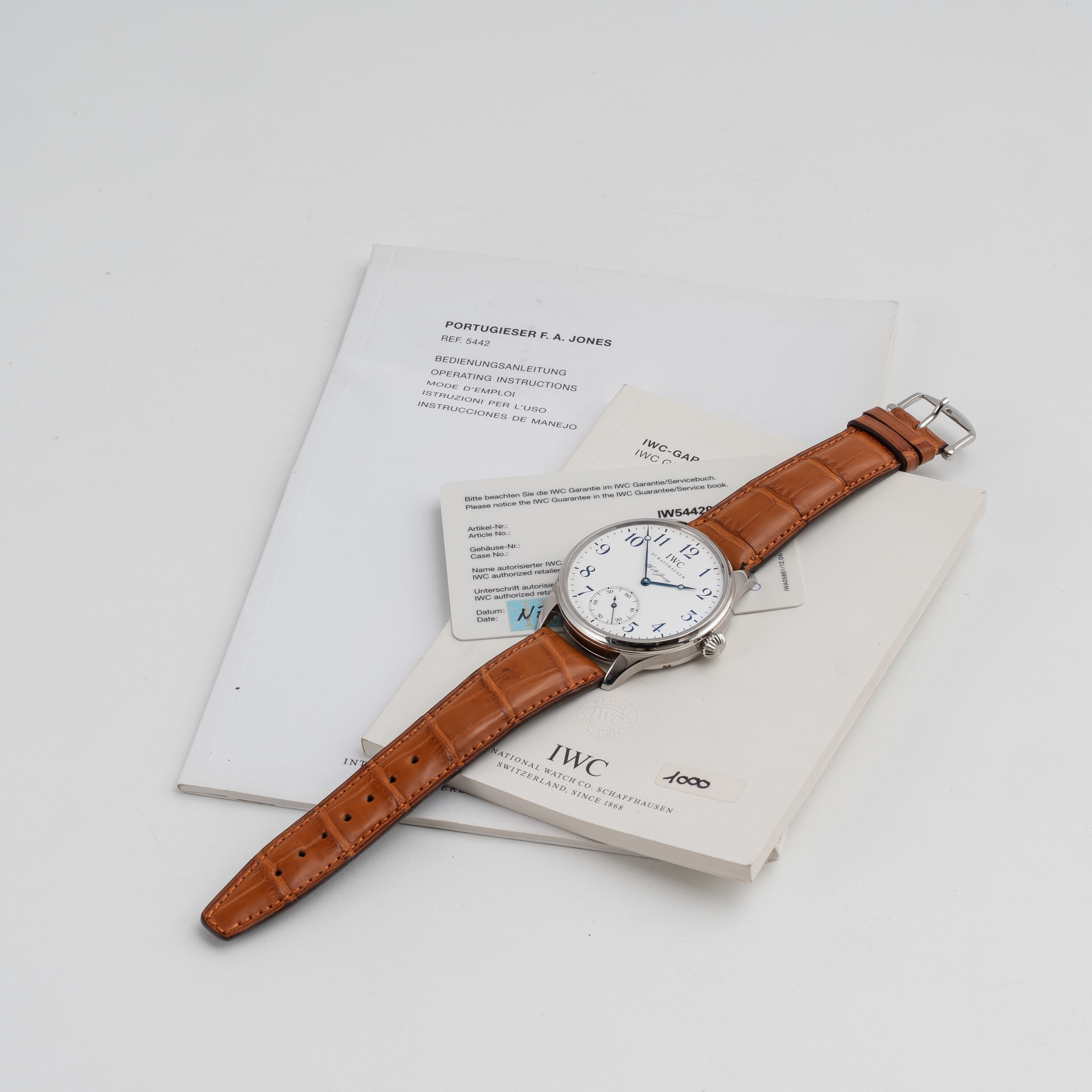 Iwc - Portuguese F.A. Jones — orologio solo tempo a carica manuale in acciaio, quadrante bianco, ...