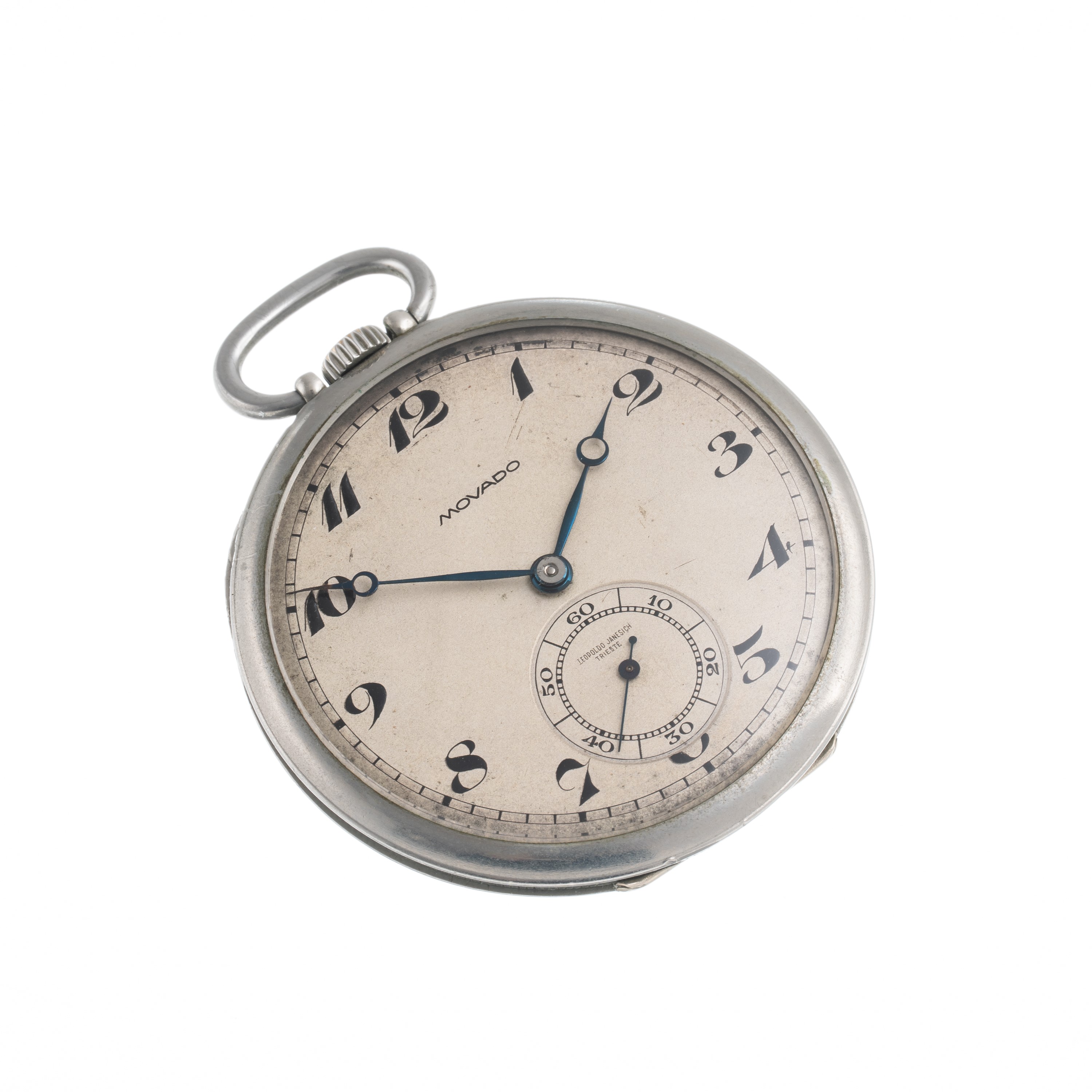 Movado - Orologio da tasca a carica manuale in acciaio con quadrante bianco e piccoli secondi