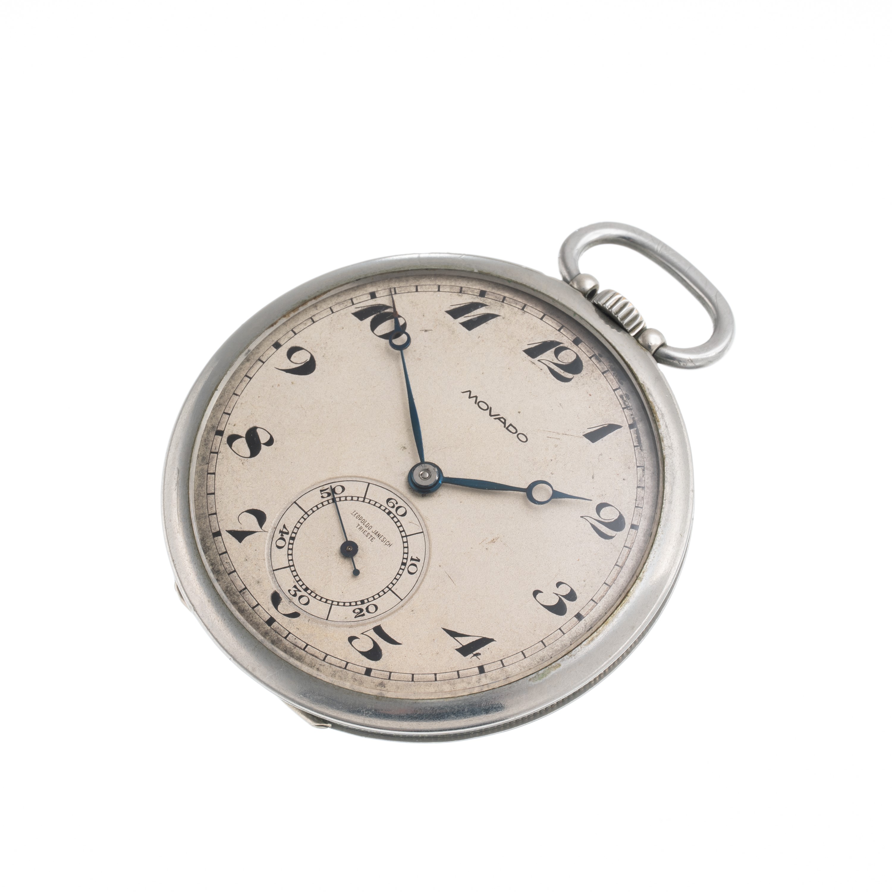 Movado - Orologio da tasca a carica manuale in acciaio con quadrante bianco e piccoli secondi