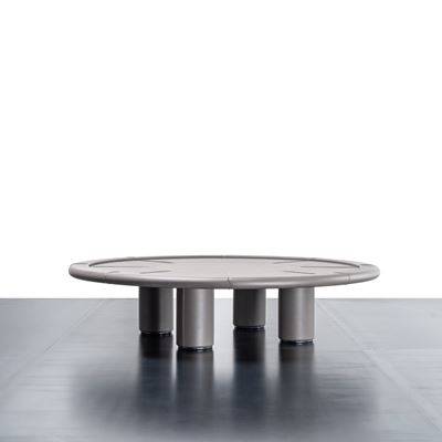 Coffee table in metallo e rivestimento in pelle
