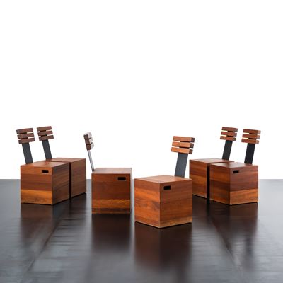 Set di sei sedie in legno e metallo