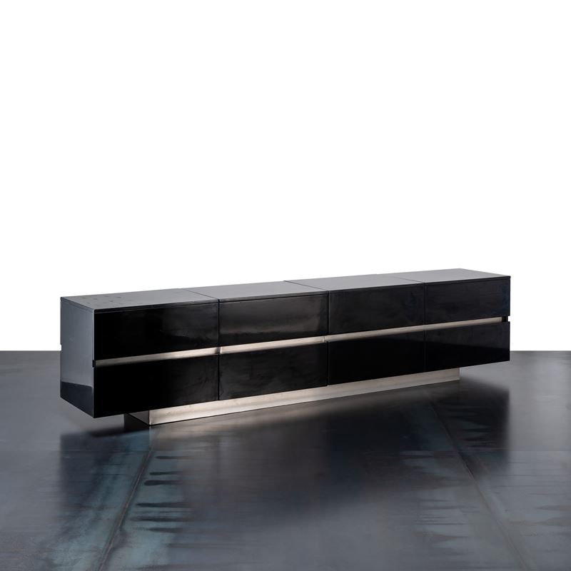 Luigi Saccardo - Sideboard laccato nero e bianco (produzione Arrmet, Italia, anni '80)