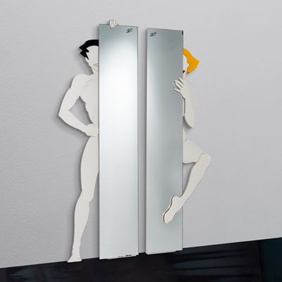 Coppia di specchi da parete in legno e vetro