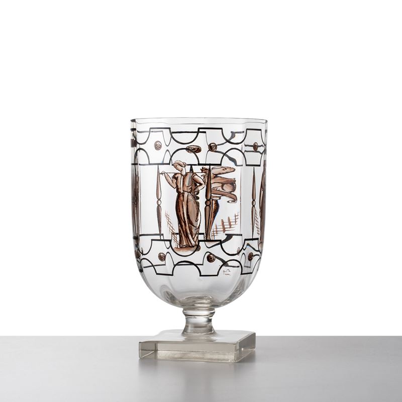 Vedar - Vaso in vetro soffiato con smaltatura artistica (produzione anni Trenta, Italia)