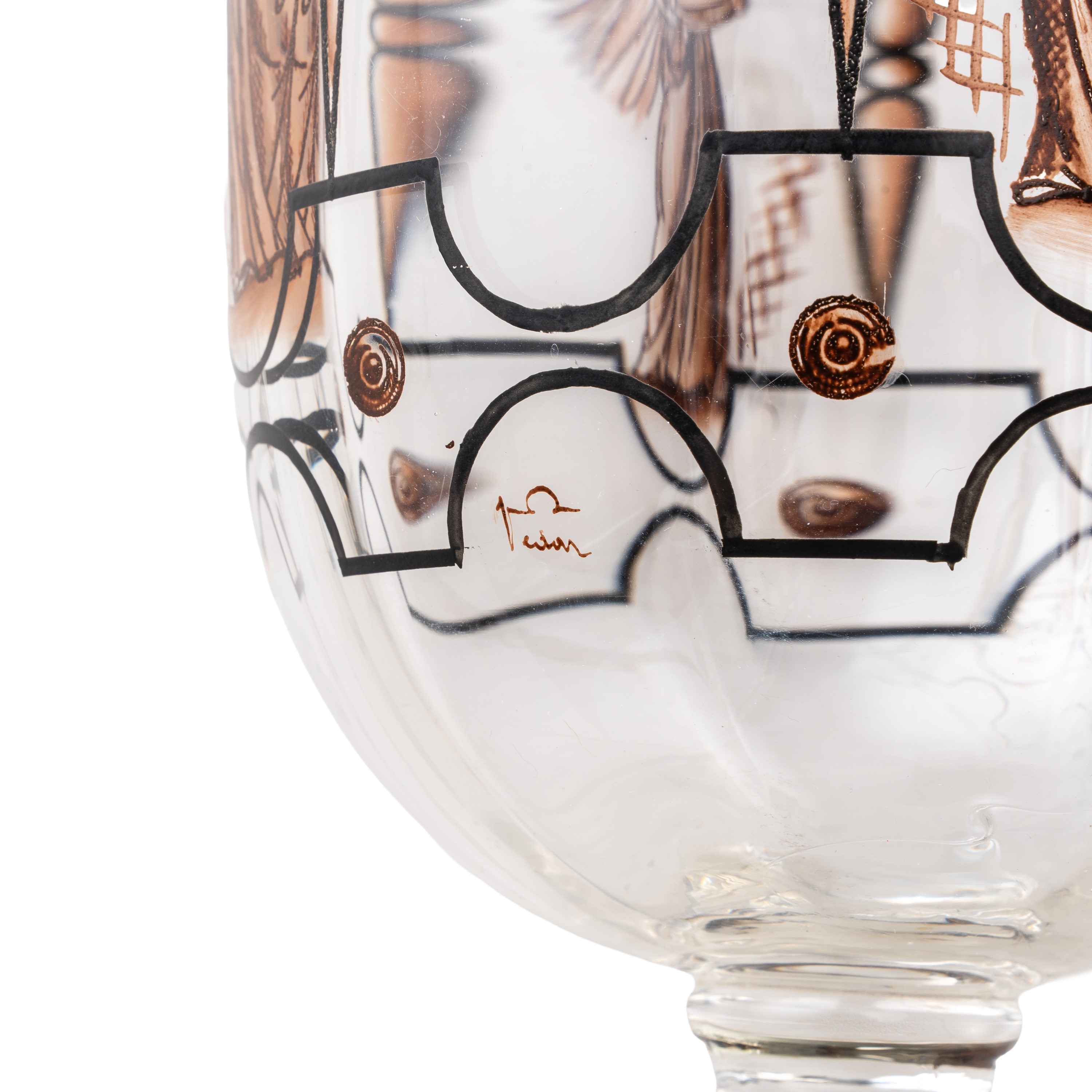 Vedar - Vaso in vetro soffiato con smaltatura artistica (produzione anni Trenta, Italia)