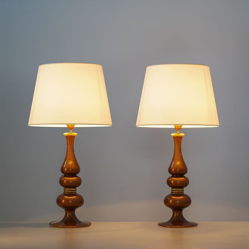 Barovier & Toso - Coppia di lampade da tavolo in vetro con foglia d’oro