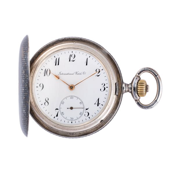 IWC - IWC OROLOGIO DA TASCA A CARICA MANUALE IN ARGENTO REALIZZATO PER IL MERCATO TEDESCO CON QUADRANTE PORCELLANA, PICCOLI SECONDI AD ORE SEI E NUMERI ARABI NERI