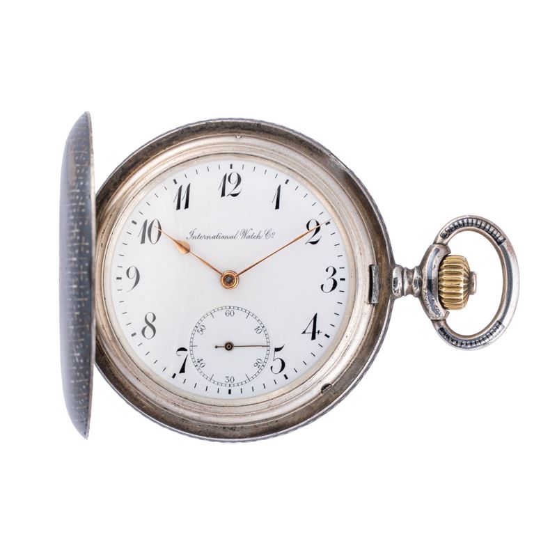 Iwc - Orologio da tasca a carica manuale in argento con quadrante in porcellana per il mercato te...