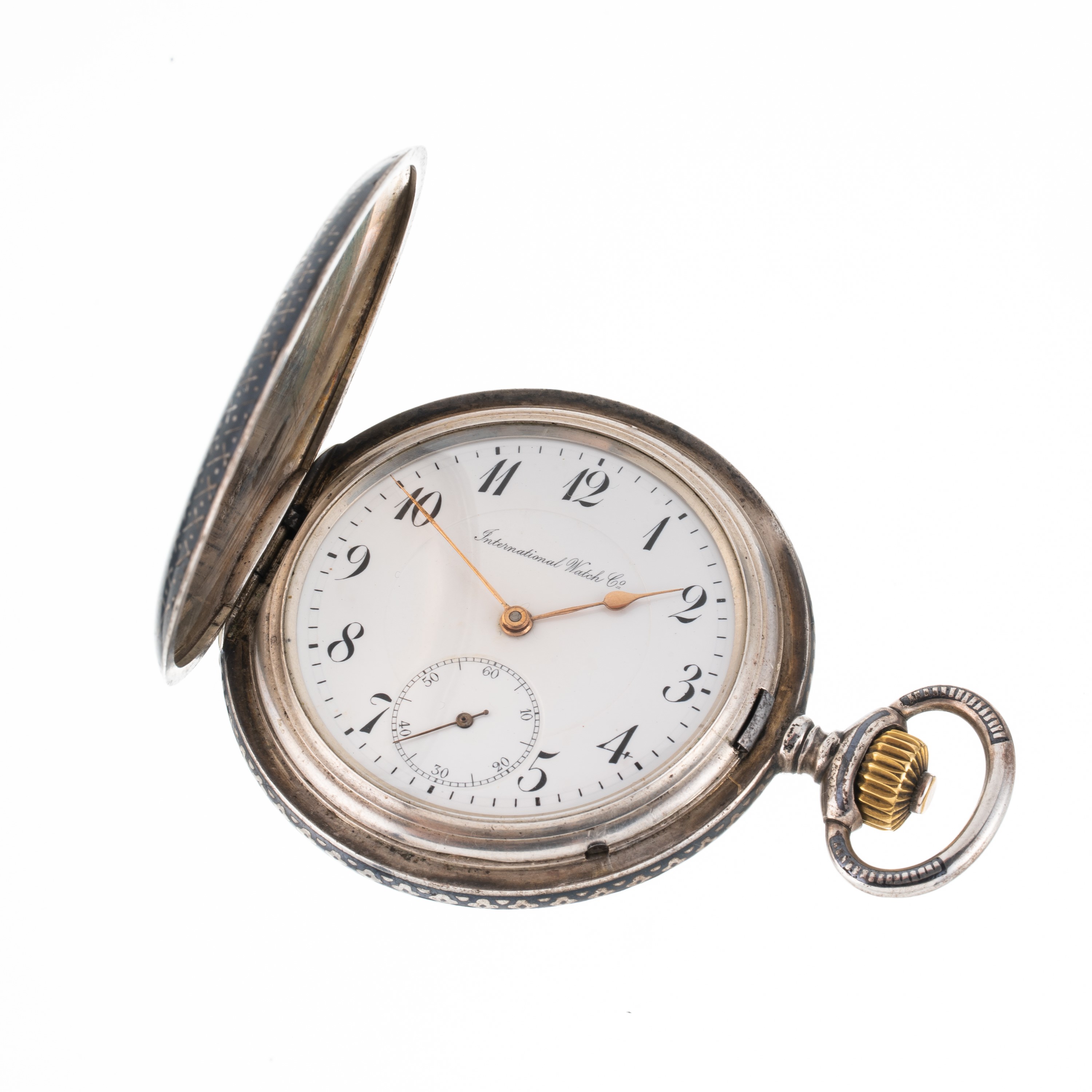 Iwc - Orologio da tasca a carica manuale in argento con quadrante in porcellana per il mercato te...