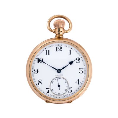 Orologio da tasca in oro giallo 9 kt a carica manuale con quadrante in porcellana
