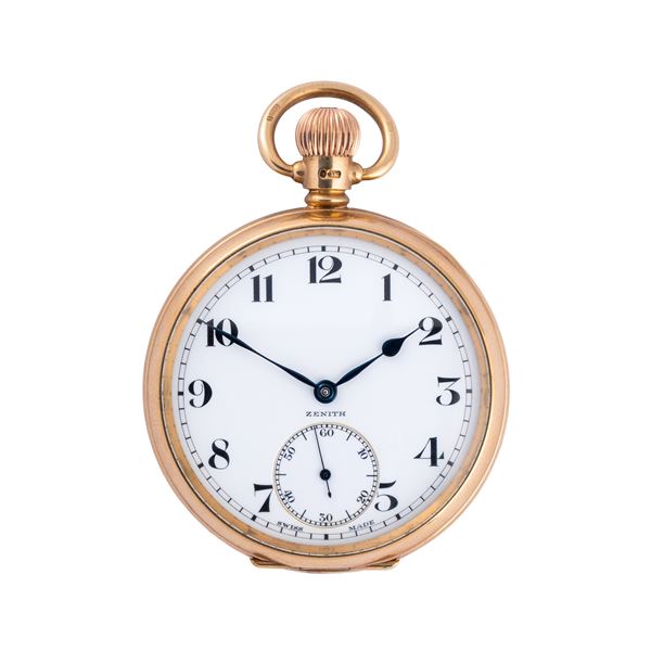 ZENITH - ZENITH OROLOGIO DA TASCA A CARICA MANUALE IN ORO GIALLO 9KT CON QUADRANTE IN PORCELLANA, PICCOLI SECONDI AD ORE SEI E INDICI ARABI NERI