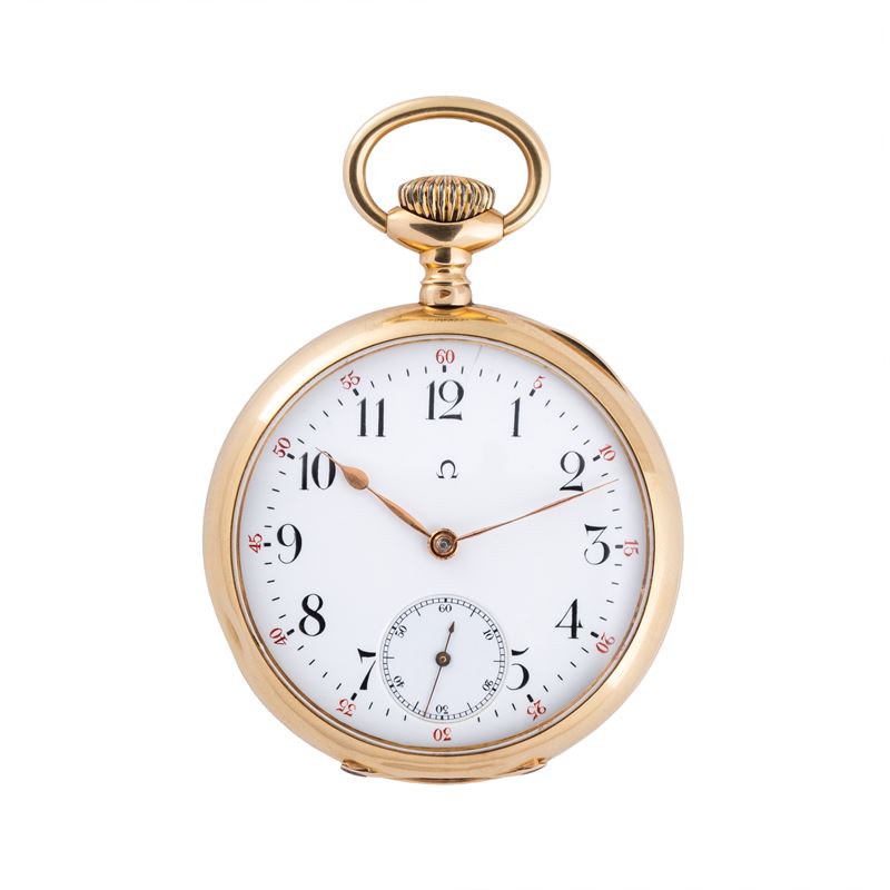 Omega - Orologio da tasca in oro giallo 18 kt con quadrante in porcellana per il mercato francese