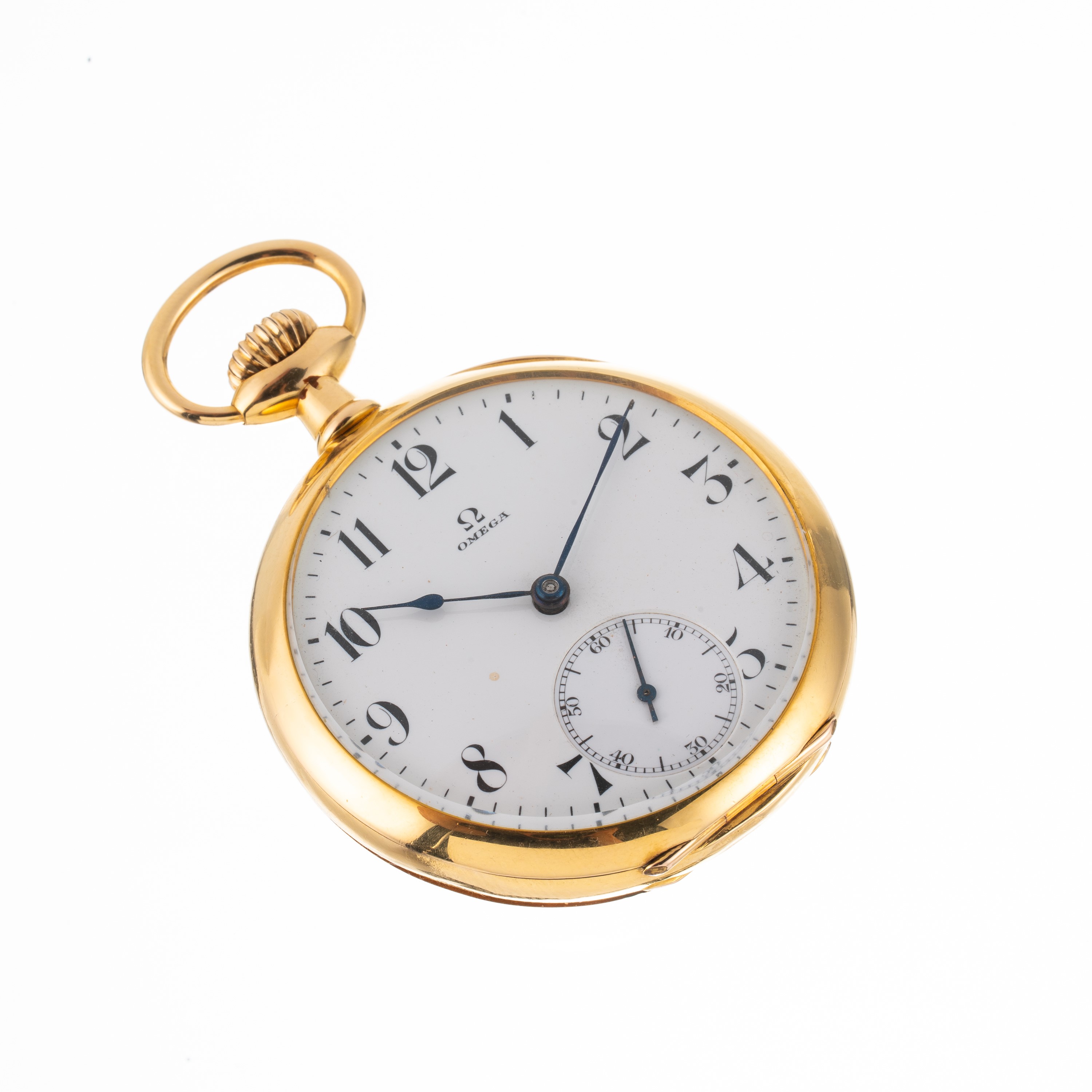 Omega - Orologio da tasca in oro giallo 18 kt con quadrante in porcellana e piccoli secondi