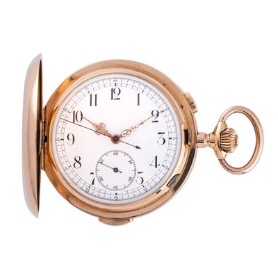 Orologio da tasca, cronografo a carica manuale in oro rosa 18 kt con ripetizione dei quarti