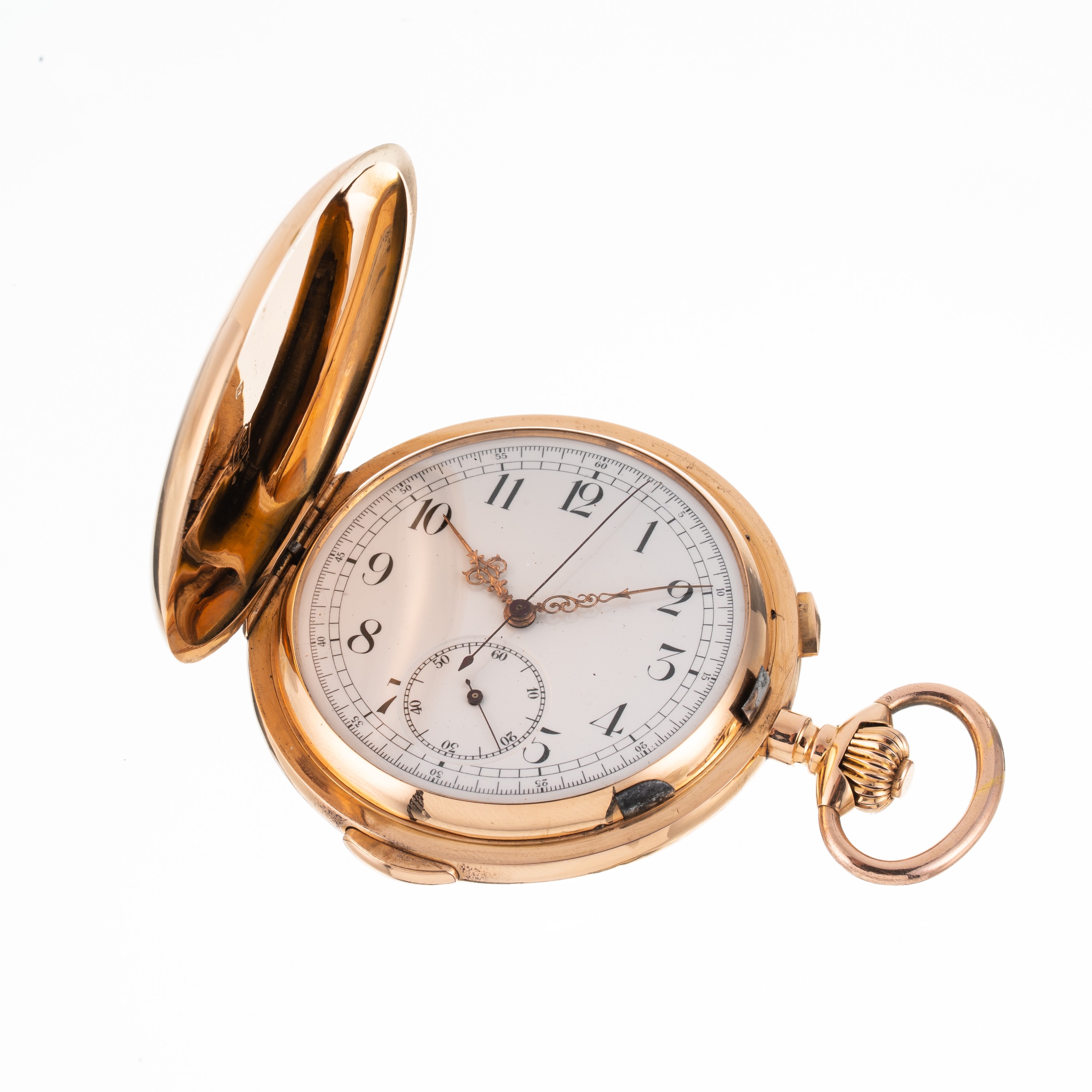 Orologio da tasca, cronografo a carica manuale in oro rosa 18 kt con ripetizione dei quarti
