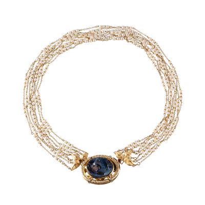 Girocollo in oro giallo 18 kt con opale boulder centrale e diamanti taglio brillante