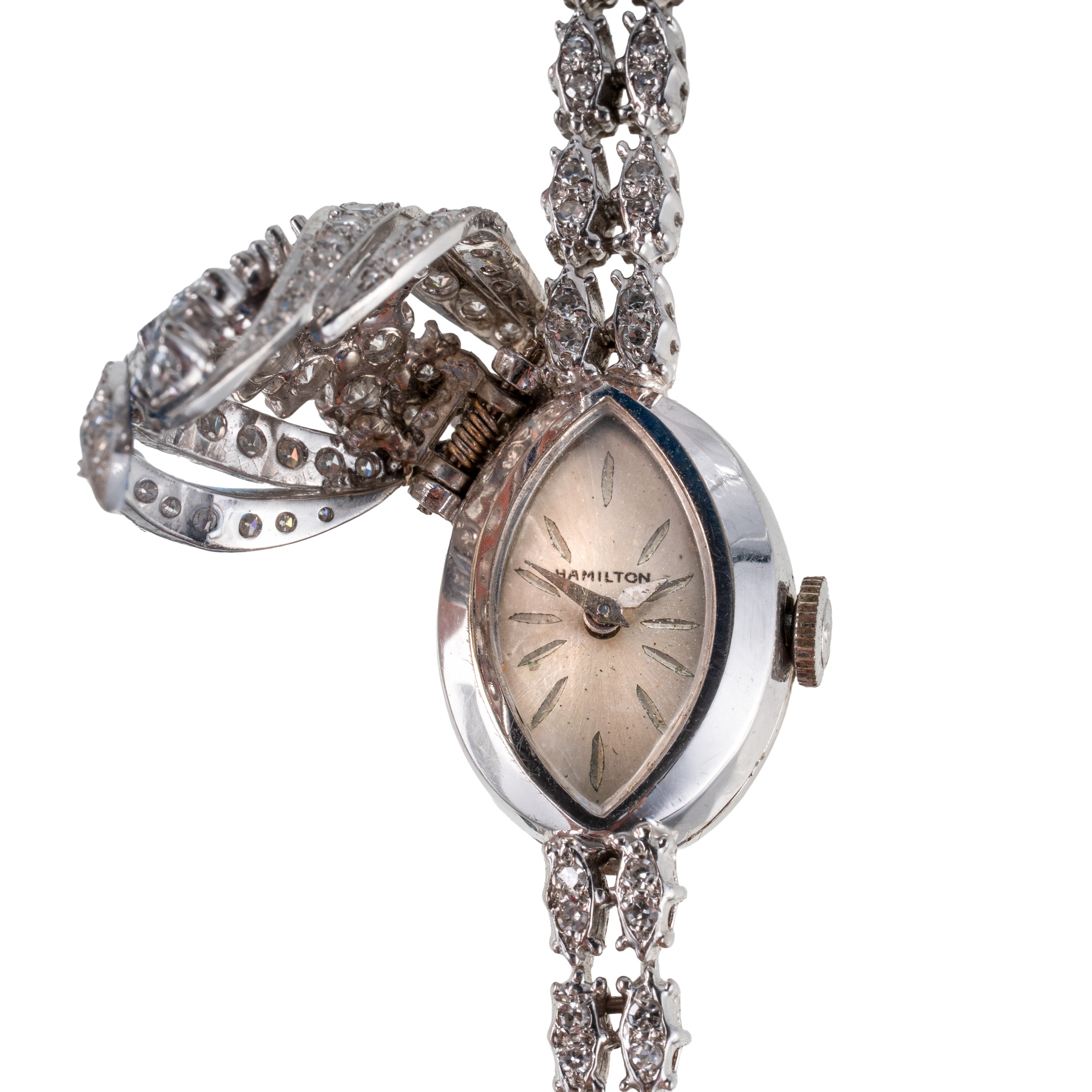 Hamilton - Orologio solo tempo a carica manuale in oro bianco 18 kt con diamanti