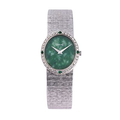 Orologio solo tempo in oro bianco 18 kt con quadrante in giada e ghiera con brillanti (cal. 9P)