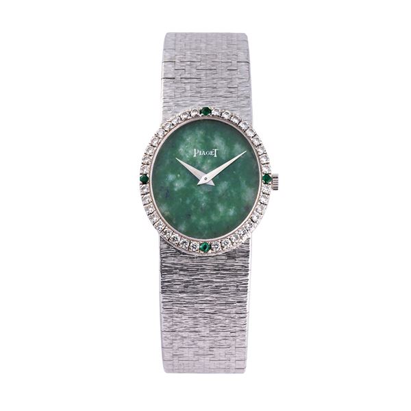 PIAGET - PIAGET  OROLOGIO SOLO TEMPO A CARICA MANUALE IN ORO BIANCO 18KT CON BRACCIALE INTEGRATO IN ORO BIANCO 18KT CON QUADRANTE IN GIADA E GHIERA CON BRILLANTI