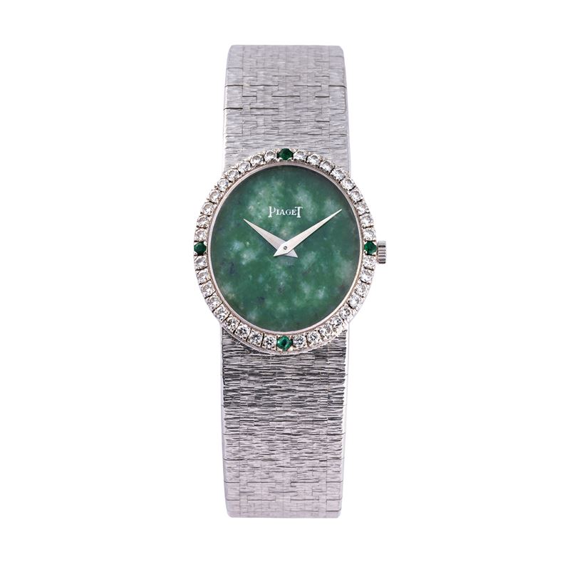 Piaget - Orologio solo tempo in oro bianco 18 kt con quadrante in giada e ghiera con brillanti (c...