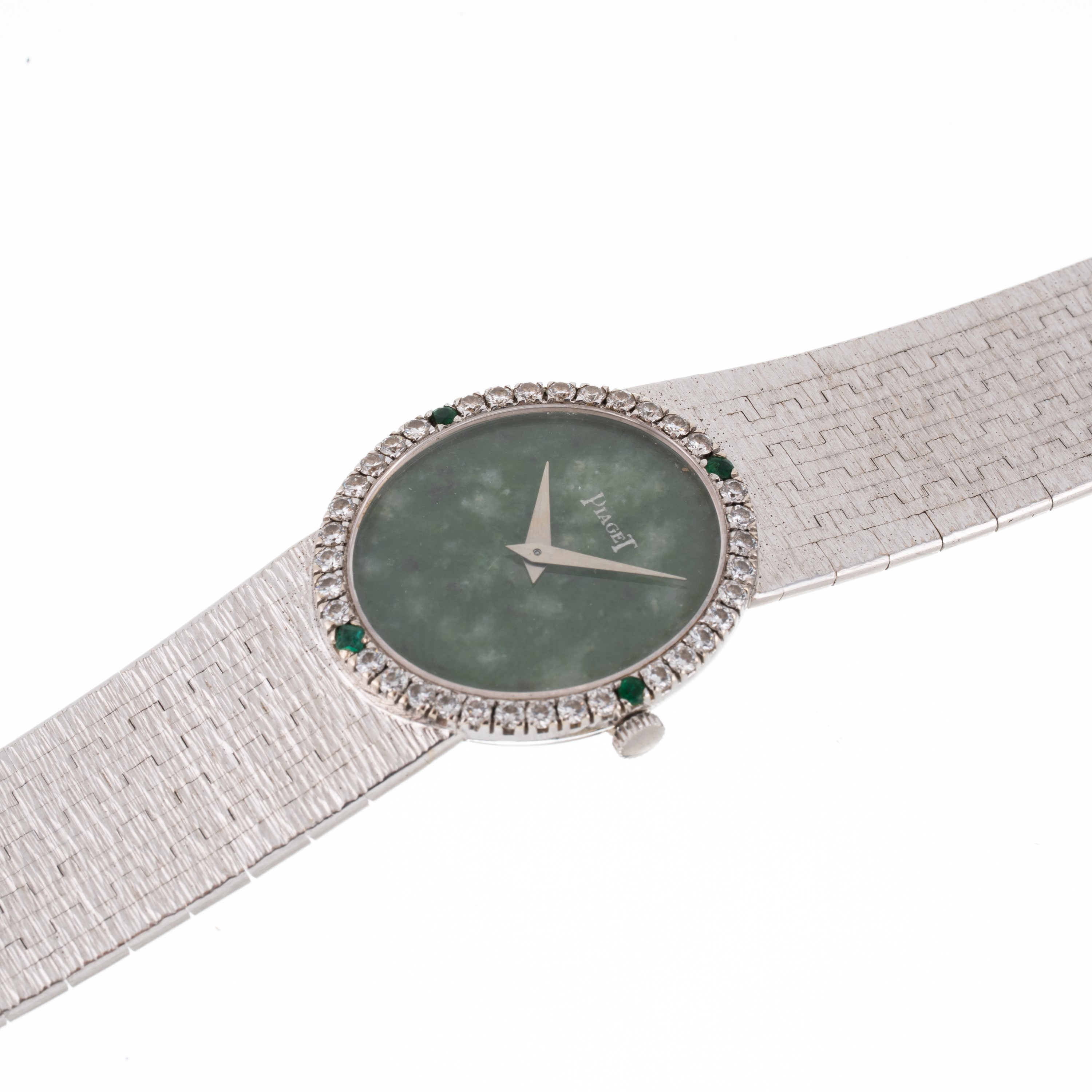 Piaget - Orologio solo tempo in oro bianco 18 kt con quadrante in giada e ghiera con brillanti (c...