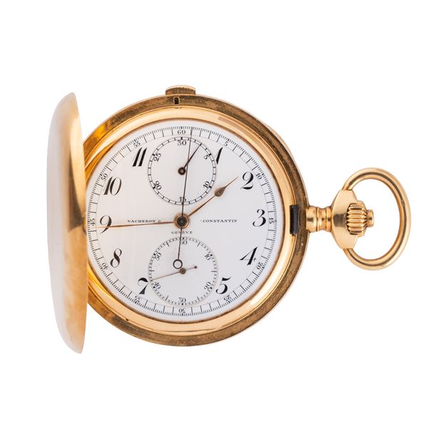 VACHERON CONSTANTIN - VACHERON CONSTANTIN CRONOGRAFO DA TASCA A CARICA MANUALE IN ORO GIALLO 18KT CON QUADRANTE IN PORCELLANA E INDICI ARABI NERI