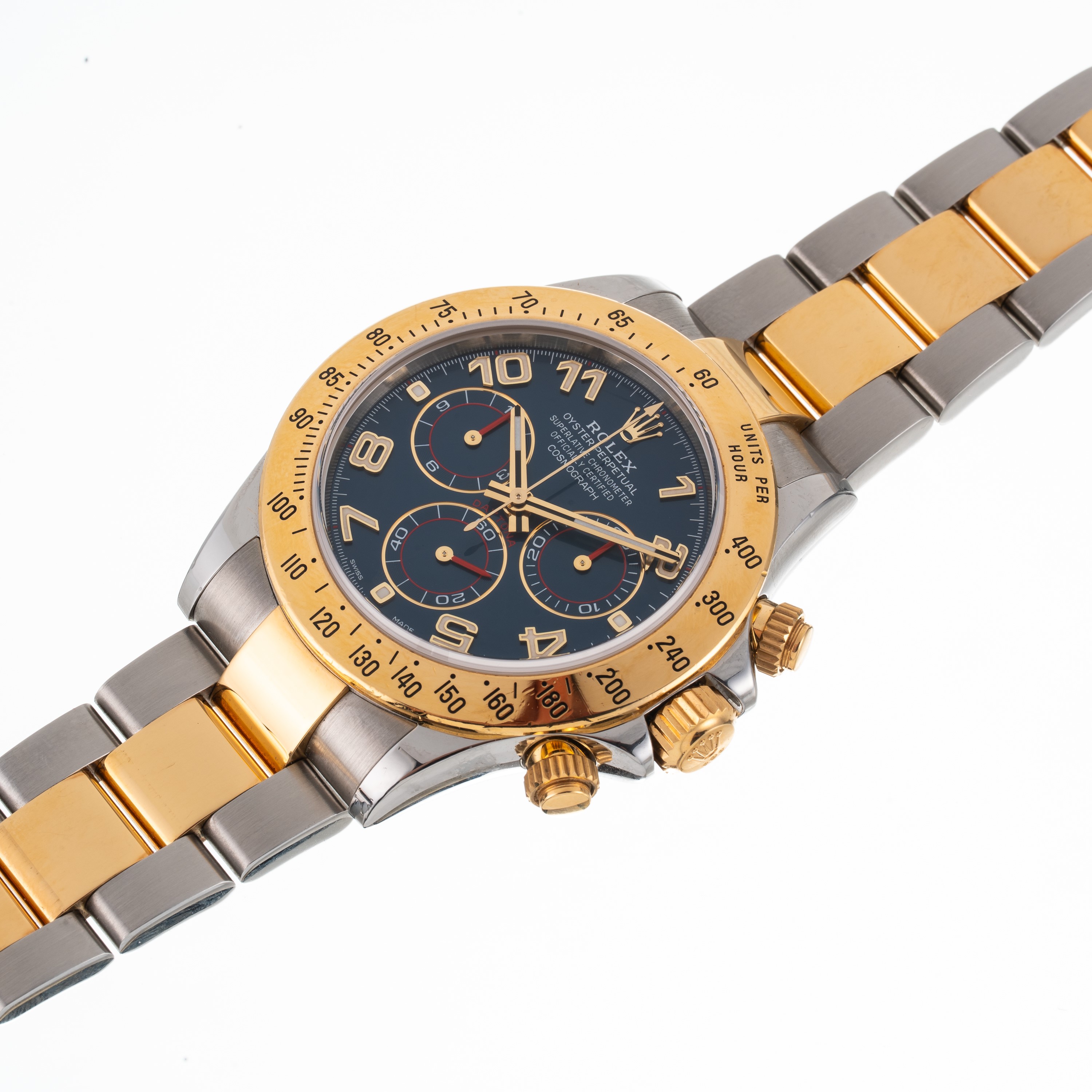 Rolex - Daytona 116523, cronografo automatico in acciaio e oro giallo 18kt con quadrante blu