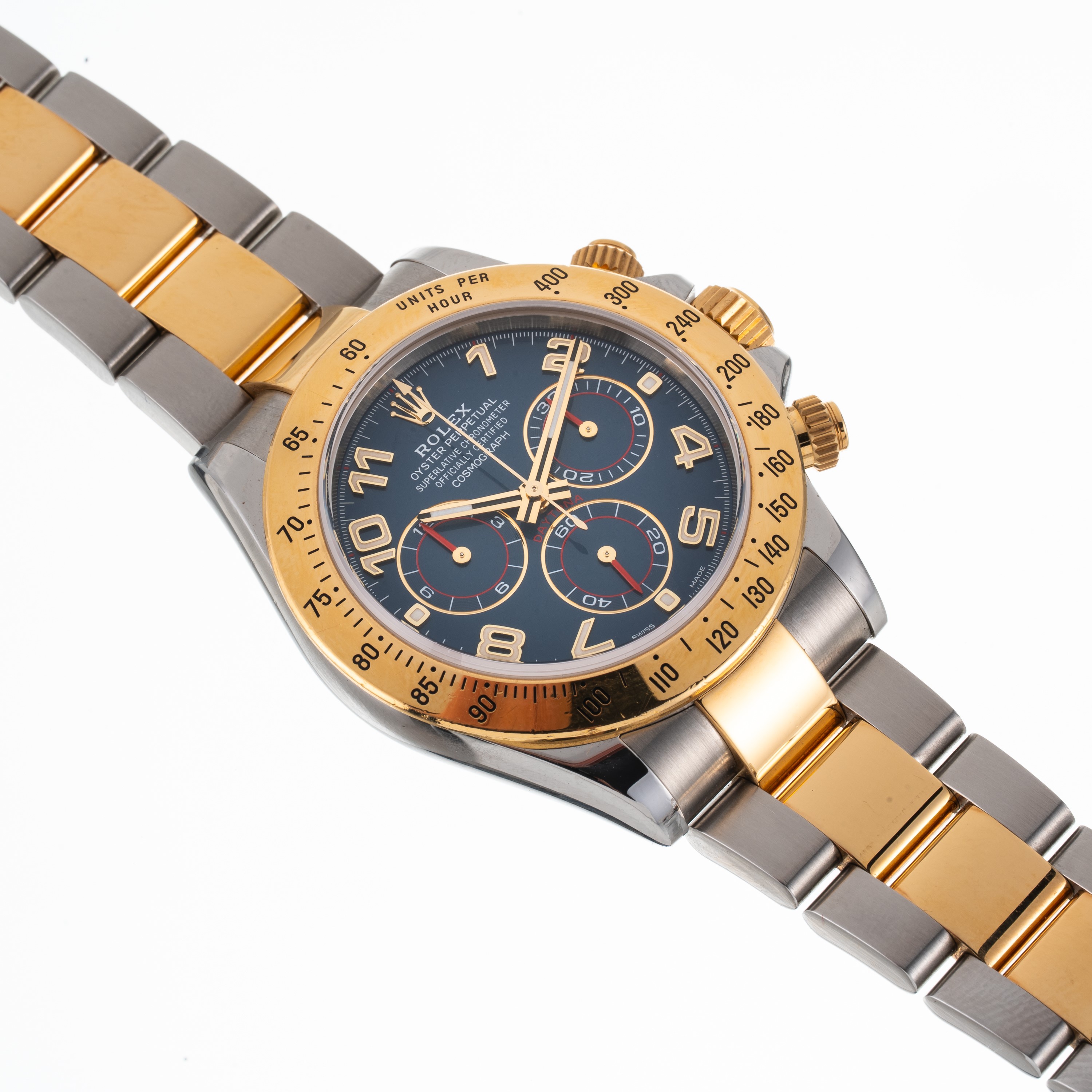 Rolex - Daytona 116523, cronografo automatico in acciaio e oro giallo 18kt con quadrante blu