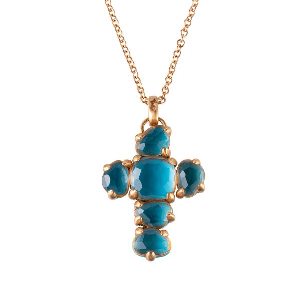 POMELLATO - POMELLATO - GIROCOLLO IN ORO GIALLO 18 KT CON TURCHESI E TOPAZI AZZURRI