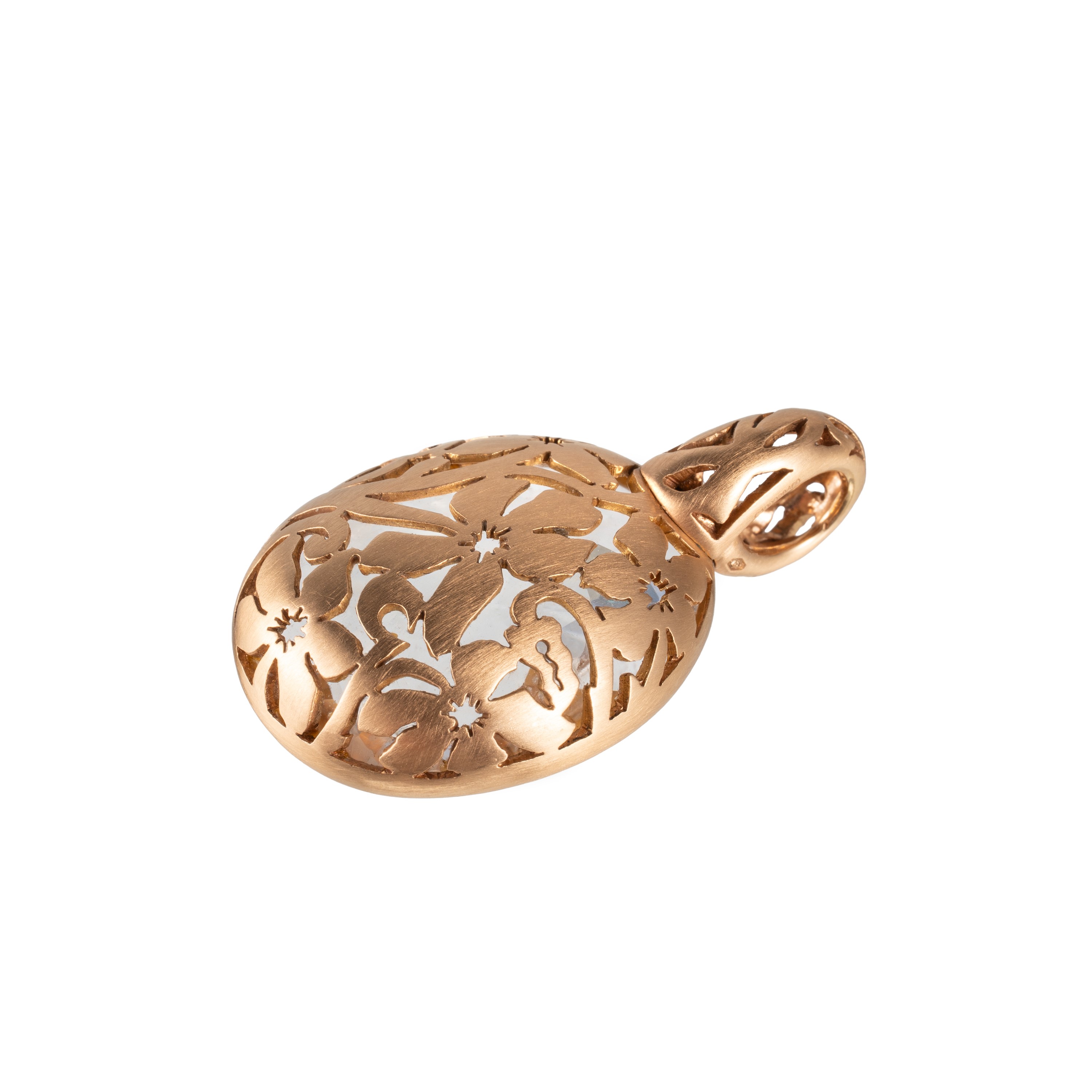 Pomellato - Ciondolo in oro rosa 18 kt satinato con cristallo di rocca, modello Arabesque