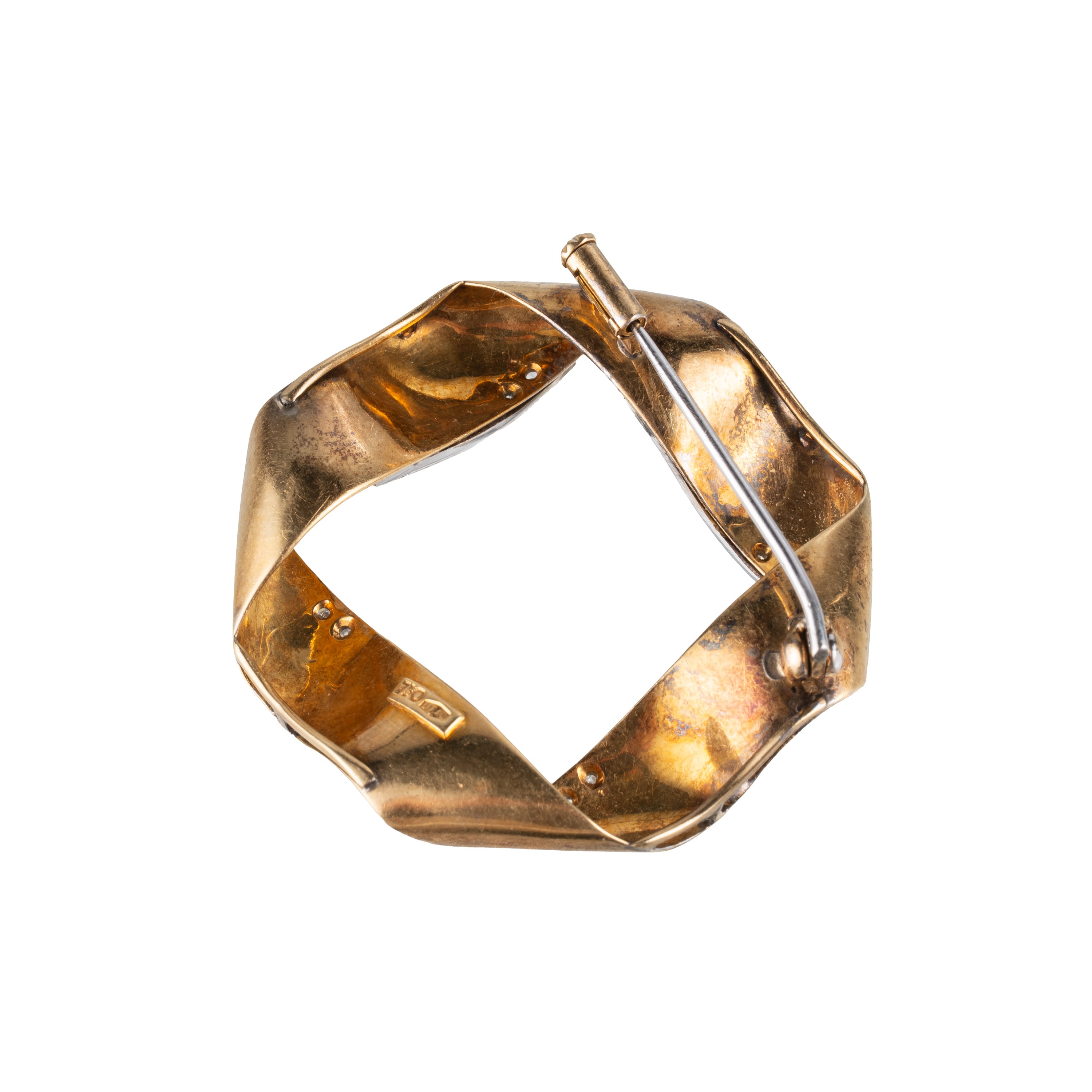 Spilla, oro giallo 18 kt e diamanti