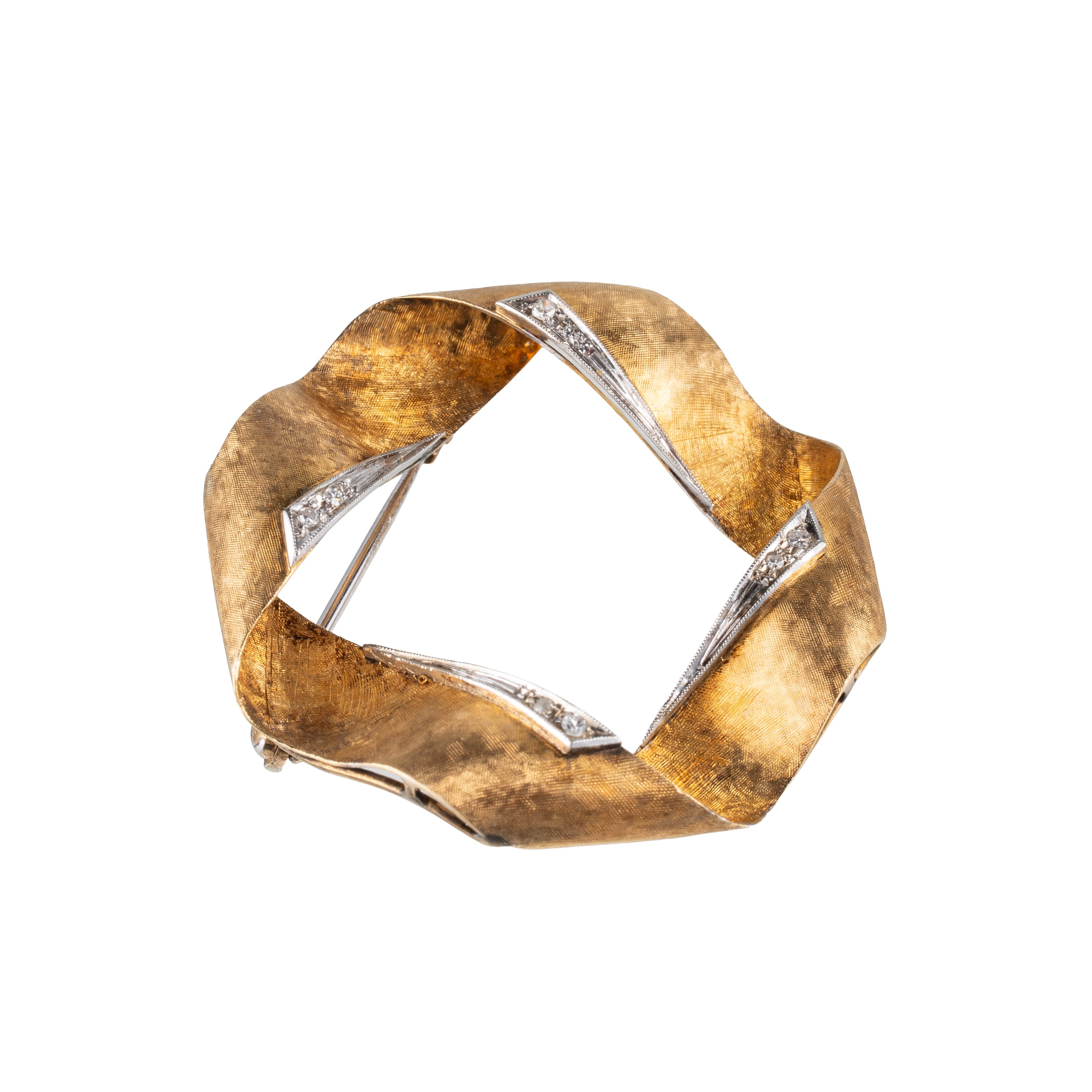 Spilla, oro giallo 18 kt e diamanti