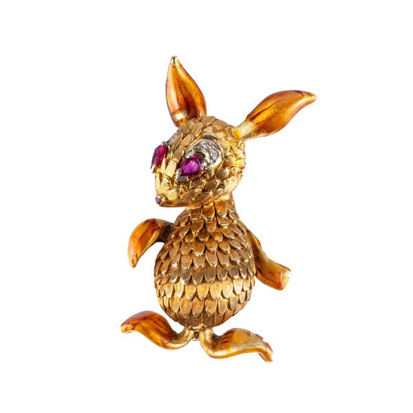 SPILLA IN ORO GIALLO 18KT A FORMA DI CONIGLIO